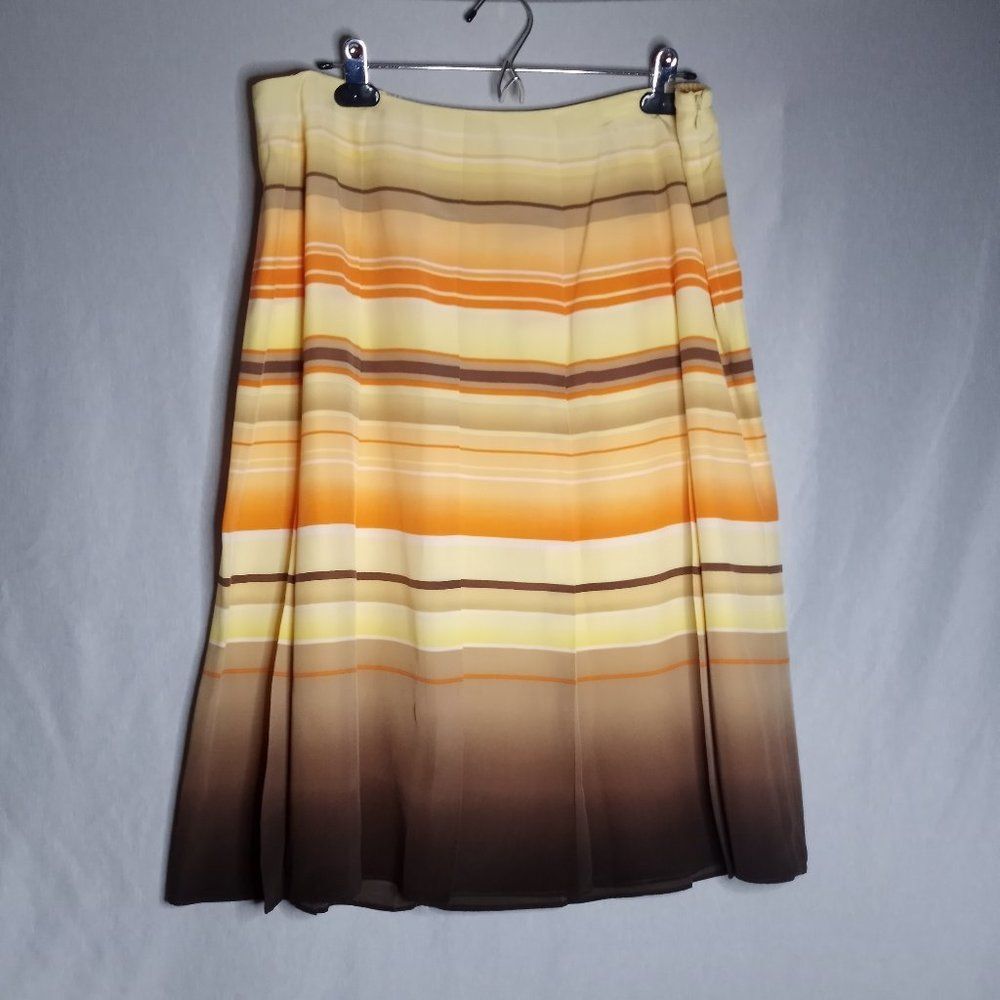 Talbots 100% Silk Skirt Yellow/Orange/Brown Lined Women's Sz 14W Petite
